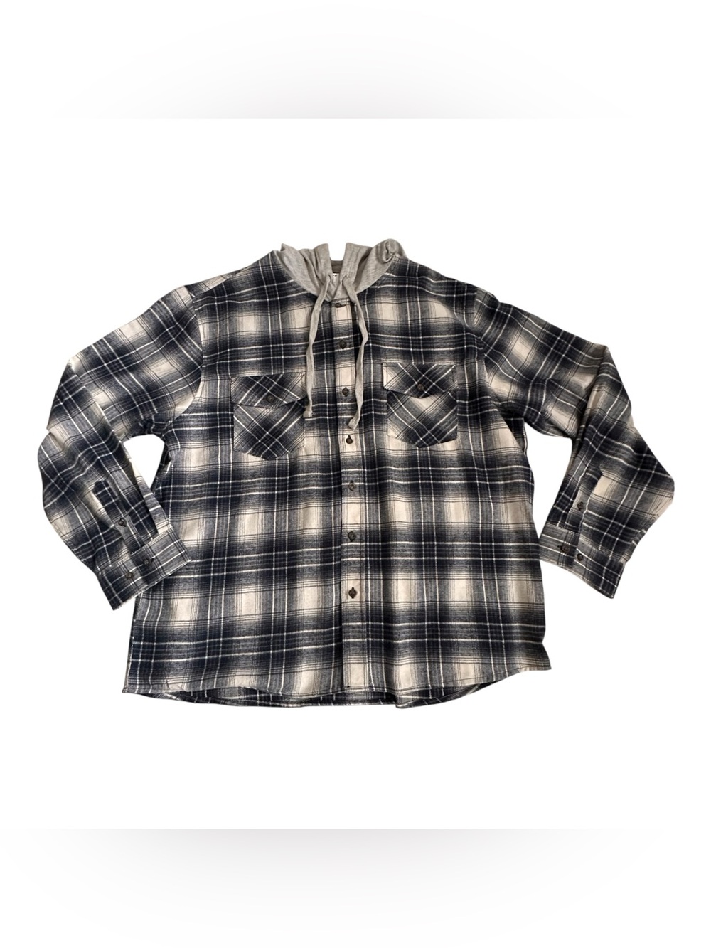 RSQ Blue, Gray & White Plaid Hooded Button-Down Shirt